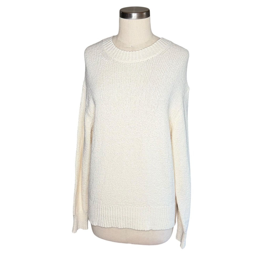 VINCE Sweater Cream Shaker Stitch Cotton Blend Women's Size Medium Preppy